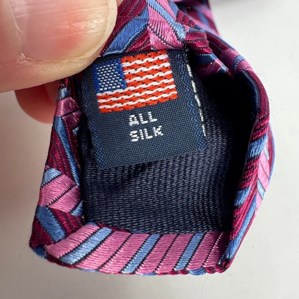 Holland & Sherry Necktie Purple Blue Pink Silk Herringbone Stripe Made in USA